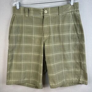 Ambiguous Glen Plaid Shorts Mens 33 Khaki Green Check 10" Inseam Golf Casual